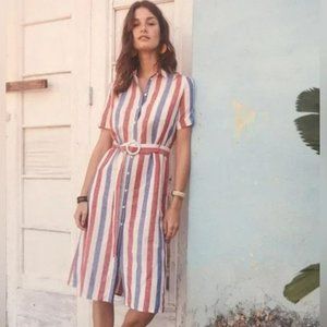 NWOT Sezane Lexia Striped Linen Shirt Dress in Red & Blue Size 4